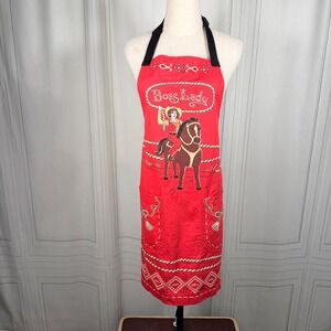 Blue Q Boss Lady Apron Retro Cowgirl Red Cotton Pockets Discoloration